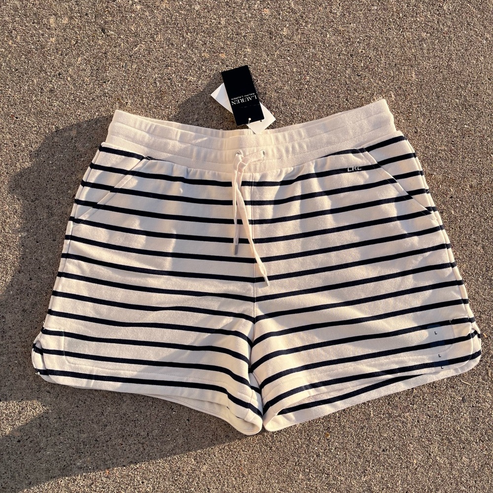 Lauren Ralph Lauren nautical cream navy striped shorts beach boho NWT
